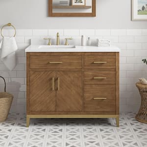 Diya 42 in. W x 22 in. D x 34 in. H Single Sink Bath Vanity in Macchiato with White Engineered Stone Top