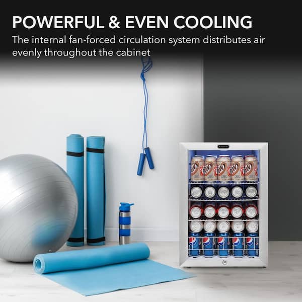 17 in. 90 12 oz. Can Freestanding Beverage Fridge Cooler w/ Lock Temp Controls, Glass Door White Stainless Steel