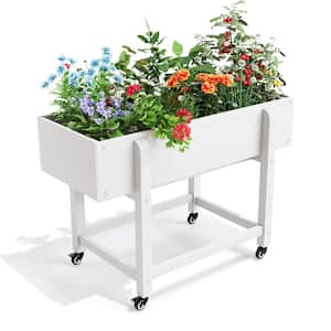 39.4 in. x 16.7 in. x 28 in. White Plastic Mobile Elevated Garden Beds with Lockable Wheels, Liner
