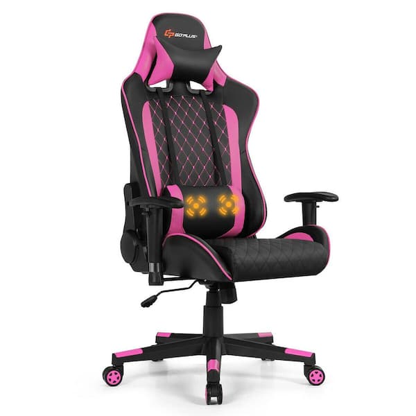 null Black and Pink Massage Gaming Chair with Lumbar Support