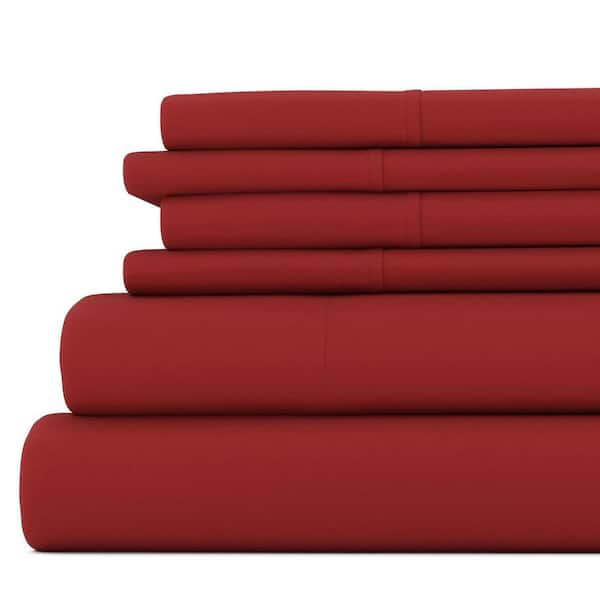 Becky Cameron 6-Piece Burgundy Solid Microfiber Queen Sheet Set