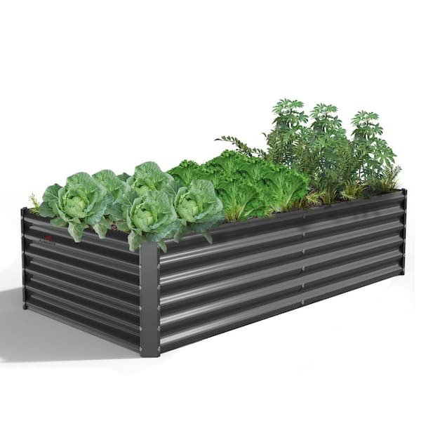 Runesay 6 ft. x 3 ft. x 1.5 ft. Outdoor Alloy Steel Quartz Gray Galvanized Raised Rectangular Planter Bed Boxes for Garden