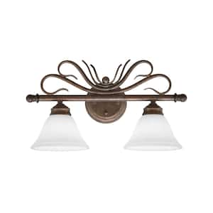 Olympia 18.5 in. 2-Light Bronze Vanity Light with White Muslin Glass Shades