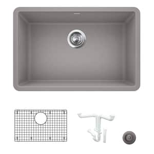 Precis 26.81 in. Undermount Single Bowl Metallic Gray Granite Composite Kitchen Sink Kit with Accessories