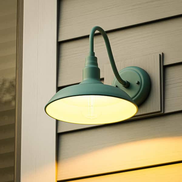 Bell Ridge 9.88 in. 1-Light Teal Hardwired Outdoor Wall Light Barn Sconce