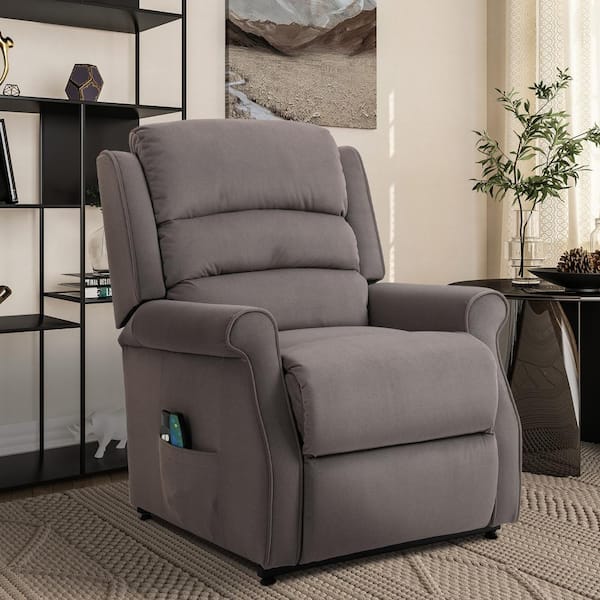 Clihome Gray Ergonomic High-End Fabric Power Lift Recliner Chair with 8 ...