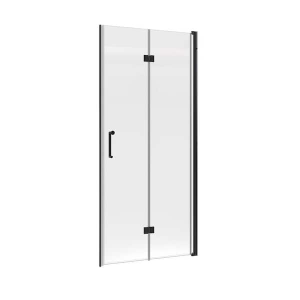 34 in. W x 72 in. H Bi-Fold Frameless Shower Door in Matte Black with Clear Glass