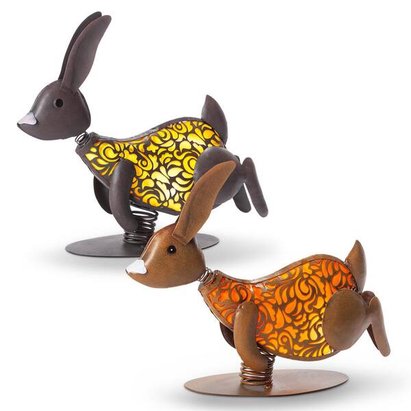 GARDEN MEADOW 14.37 in. H Solar Lighted Rabbits Garden Statues (Set of 2)