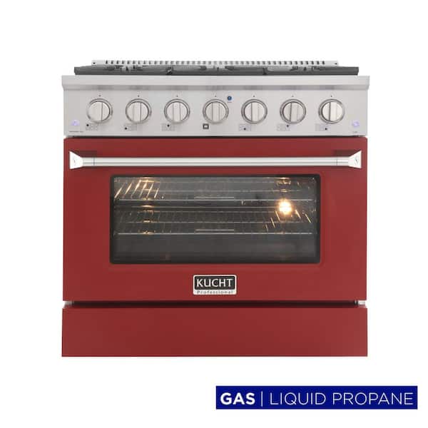Kucht Pro-Style 36 in. 5.2 cu. ft. Propane Gas Range with Convection Oven in Stainless Steel and Red Oven Door