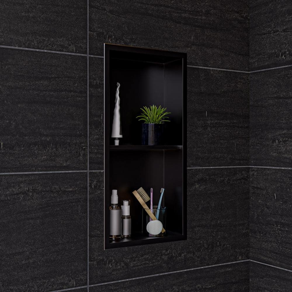 Brushed Black Stainless Steel Double Shelf Shower Niche