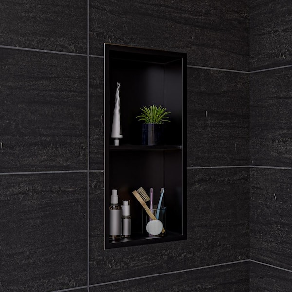 AKDY 8 in. W x 36 in. H x 4 in. D Stainless Steel Triple Shelf Bathroom Shower Wall NICHE in Matte Black