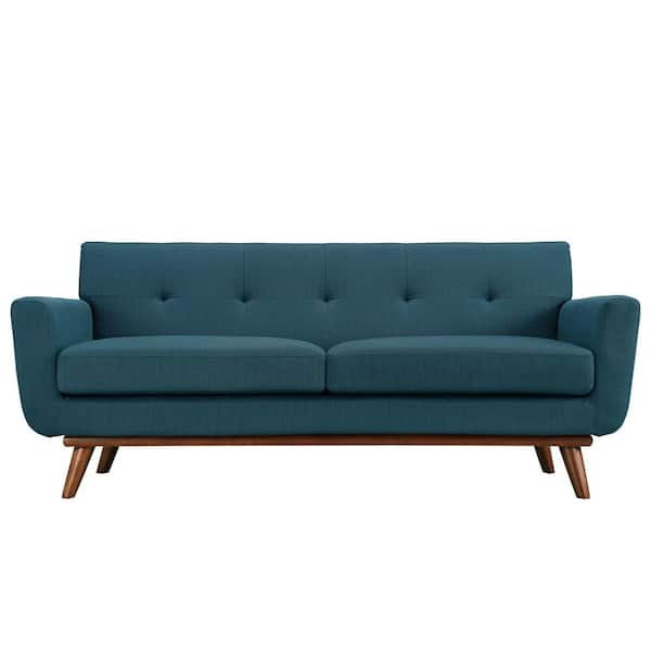 MODWAY Engage 78 in. Azure Polyester 2-Seater Loveseat with Wood Legs