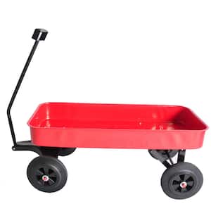 3.66 cu. ft. Red Metal Outdoor Garden Cart with Solid Wheels