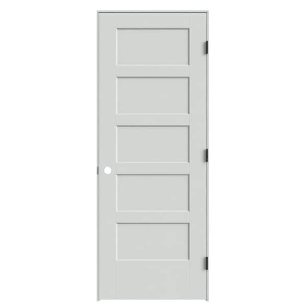 Masonite 30 in. x 80 in. 5-Panel Bayshore Left-Hand Solid Core Primed Molded Composite Single Prehung Interior Door Flat Jamb