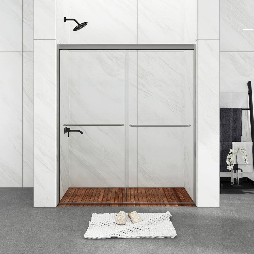 54 in. Chrome Framed Double Sliding Shower Door with Clear Glass