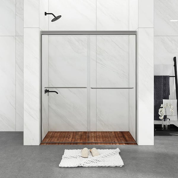 54 in. W x 70 in. H Double Sliding Framed Shower Door in Chrome Finish with Clear Tempered Glass