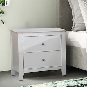 23.5 in. White 2-Drawer Wooden Nightstand