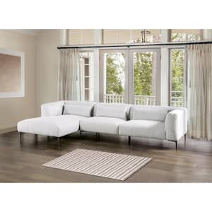 Millie 123 in. Slope Arm 1-Piece Cotton L Shaped Sectional Sofa in Left Facing Light Gray With Feather Blend Cushions