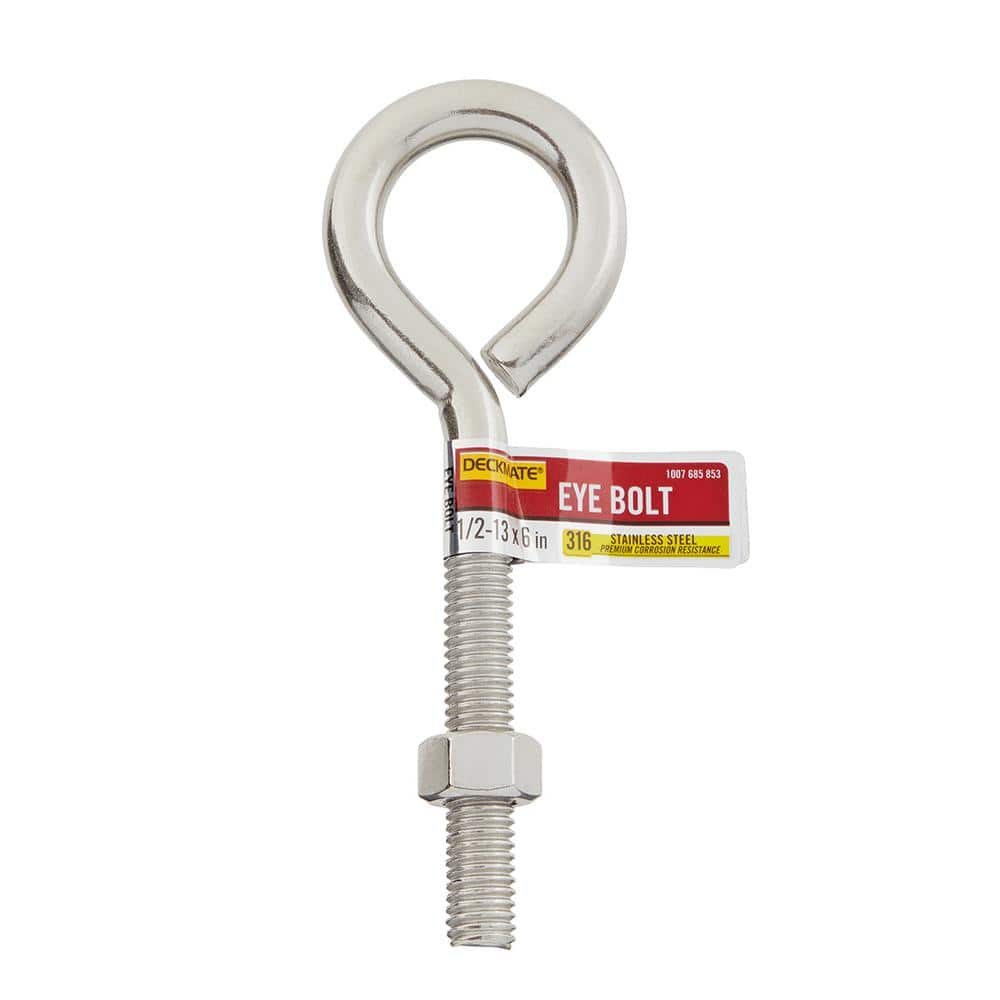 Deckmate Marine Grade Stainless Steel 1/2-13 X in. Eye Bolt includes Nut  867560 The Home Depot