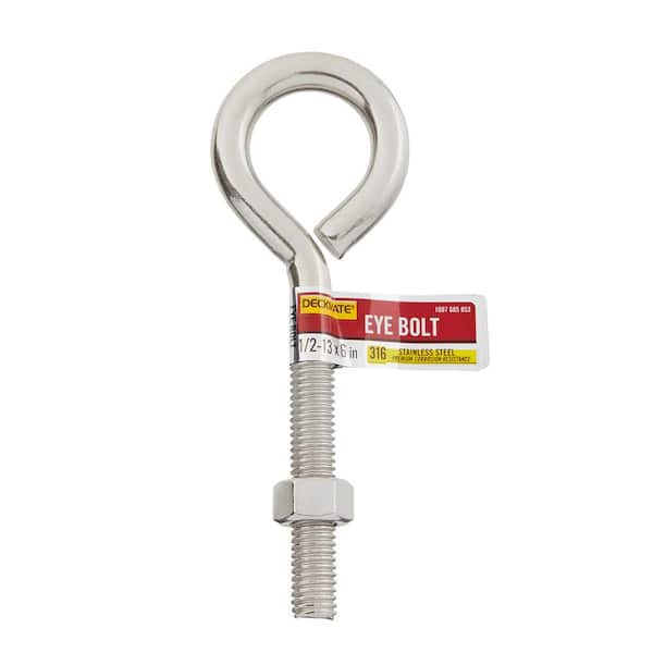 DECKMATE Marine Grade Stainless Steel 1/2-13 X 6 in. Eye Bolt includes Nut