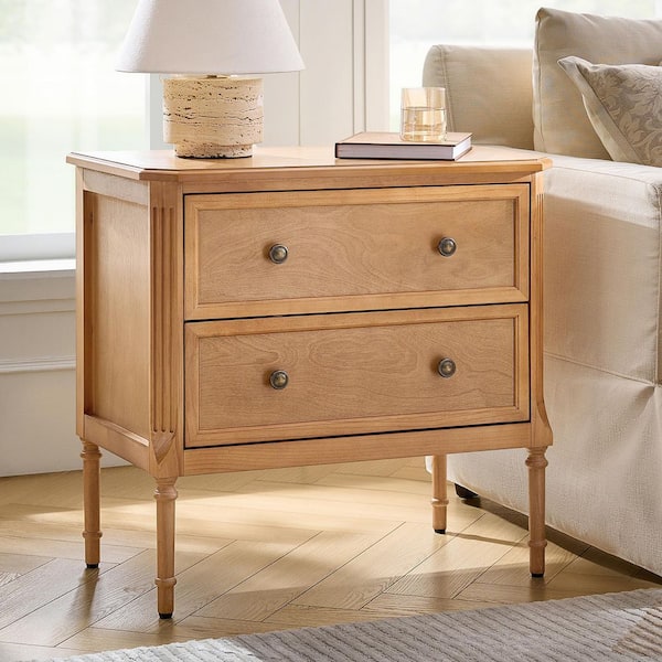 Cleo Teak 2-Drawer 28 in. W Nightstand with Charging Station