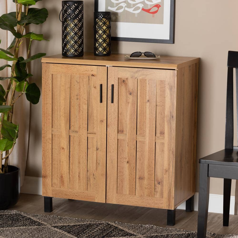 Baxton Studio Excel Oak Brown and Black Storage Cabinet 189-11995