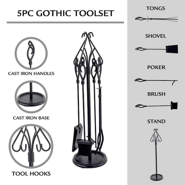 Pleasant Hearth Gothic 5-Piece Fireplace Tool Set with Decorative Handles  666 - The Home Depot