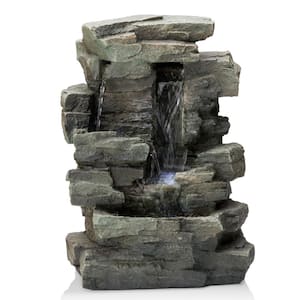 13 in. Tall Indoor 4-Tier Cascading Tabletop Fountain with LED Lights, Gray