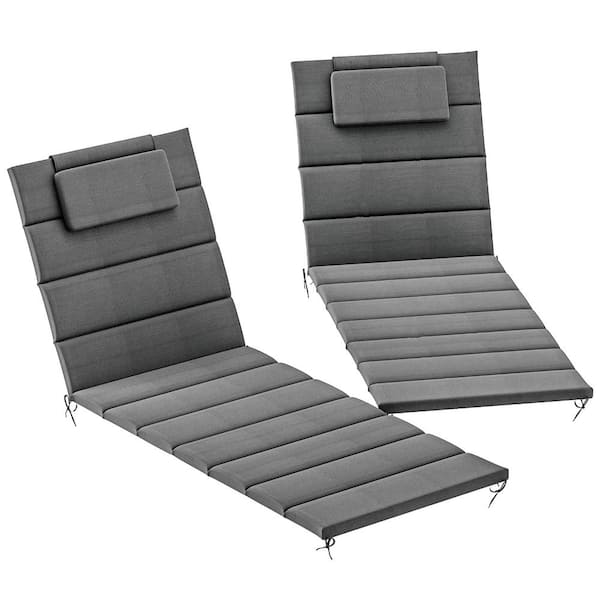 Outsunny Outdoor Foldable Lounge Chair Cushion Set of 2, UPF50+ 230 gsm Olefin and 25D Foam, Chaise Lounge Cushion Set, Dark Gray