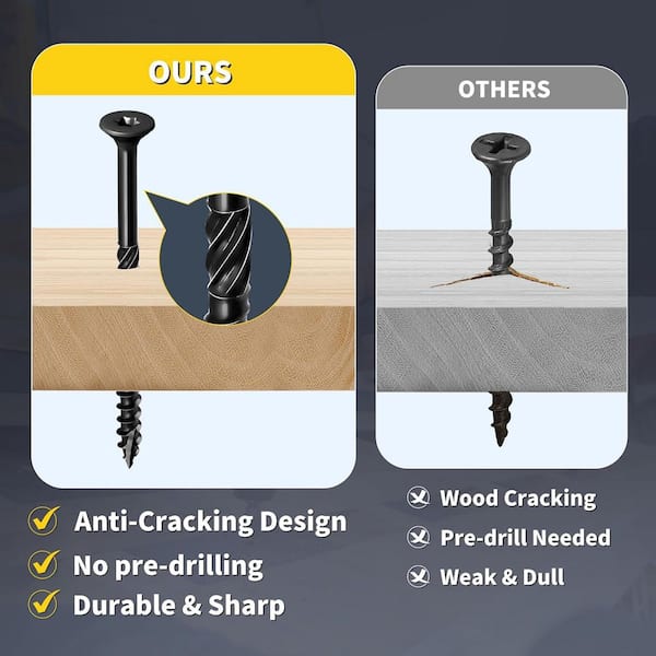 Long Wood Deck Screws, Star Drive Decking Tiber Screws, Heavy Duty Black Coated Structural Outdoor Wood Screw, Rust Resistant Etal Roofing Screw