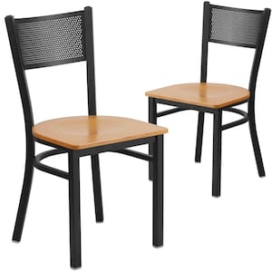 Natural Wood Seat/Black Metal Frame Restaurant Chairs (Set of 2)