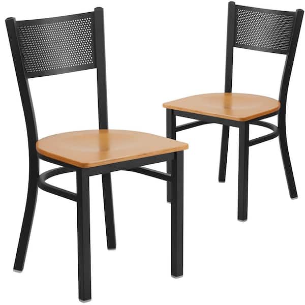 Carnegy Avenue Natural Wood Seat/Black Metal Frame Restaurant Chairs (Set of 2)