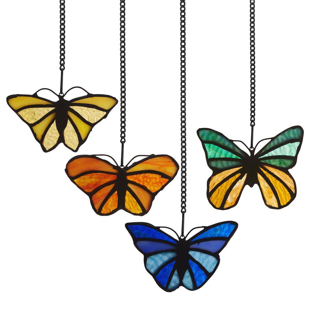 Colorful Stained Glass Butterfly Window Panel Set