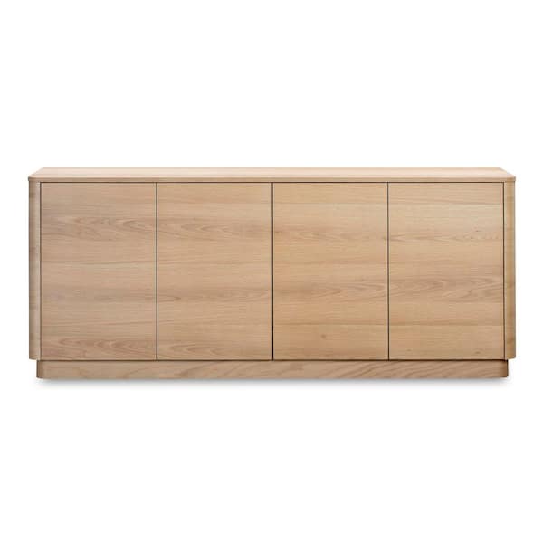 Odette Natural Oak Wood Veneer Buffet with Rubberwood Base and Rounded Corners