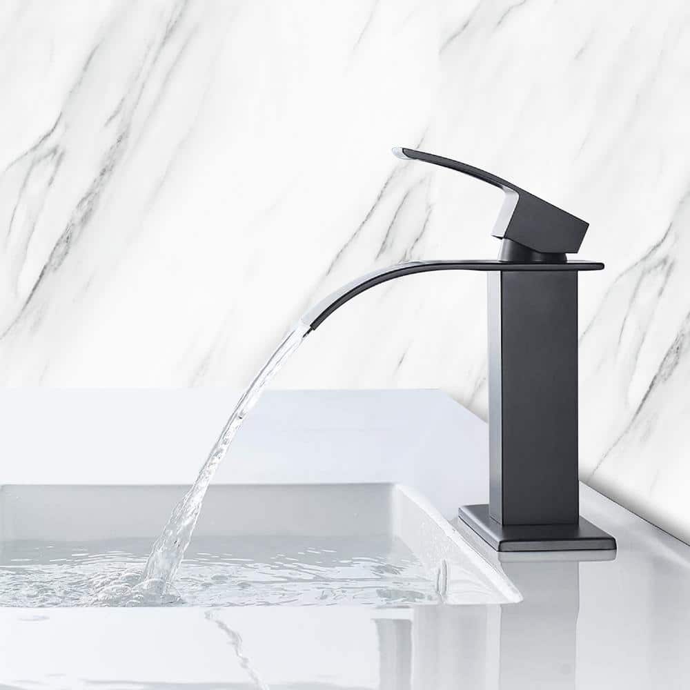 Matte Black Single Handle Waterfall Spout Bathroom Faucet