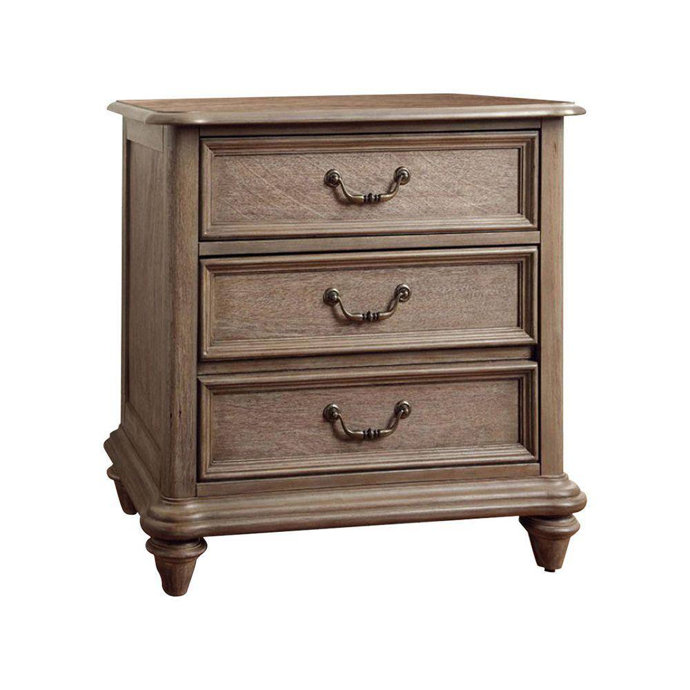 Benjara Beige 3Drawer Wooden Nightstand with Grain Details 18 in. L x
