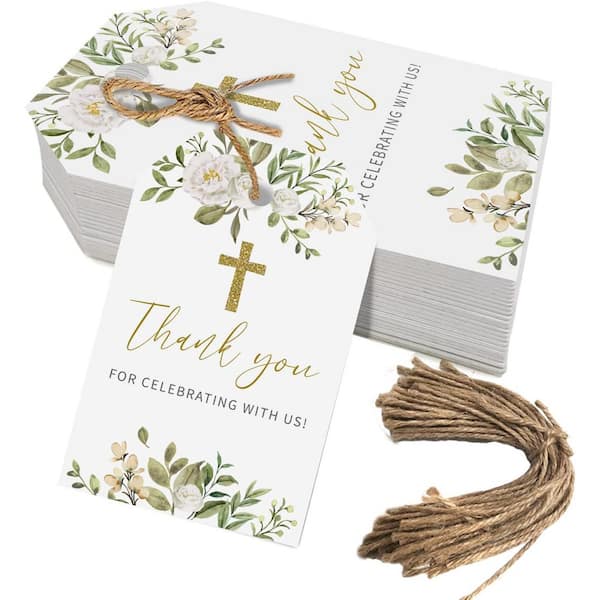 Unbranded 50 Pcs Baptism Thank You Tags Cross Design Paper Tags for Newborn Baby Shower Birthday White