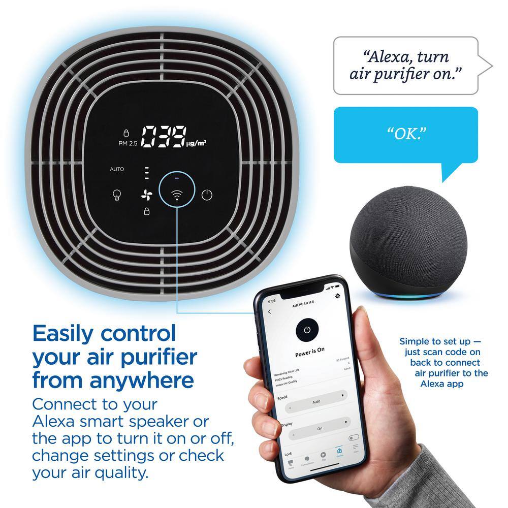White Medium Room Smart HEPA Air Purifier with Alexa