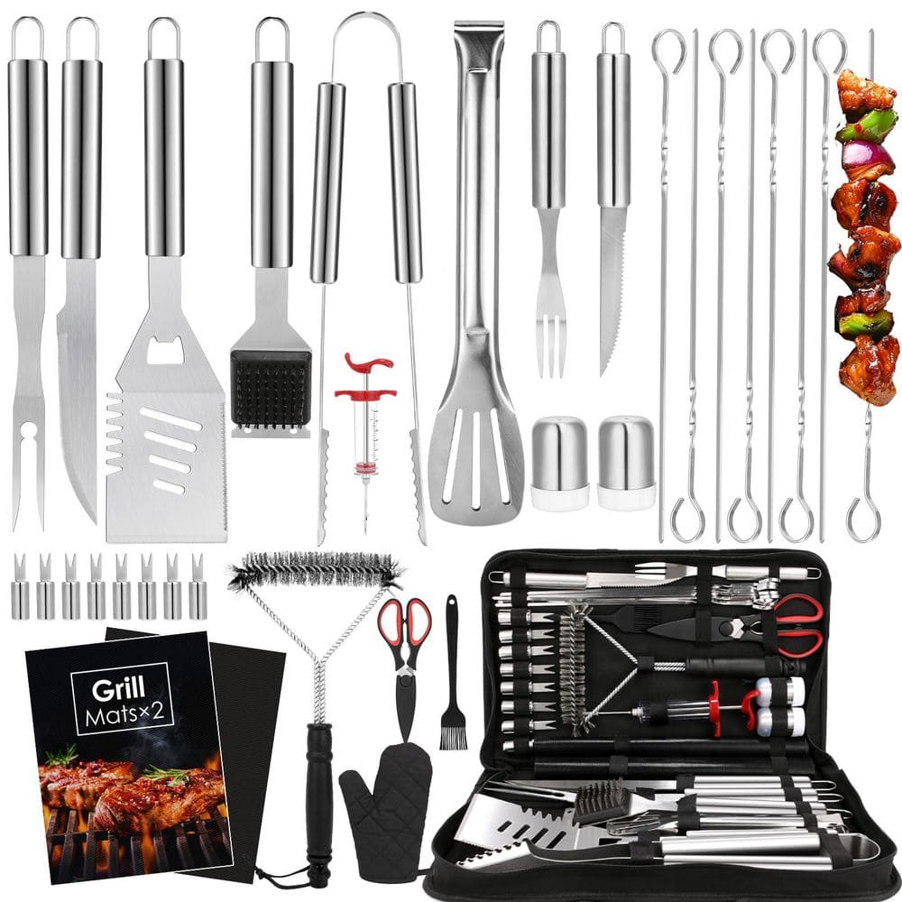 34-Piece BBQ Grilling Accessories Set, Stainless Steel Barbecue Utensils Kit with Mats and Glove in Carrying Bag, Silver price history on PriceWatchPro