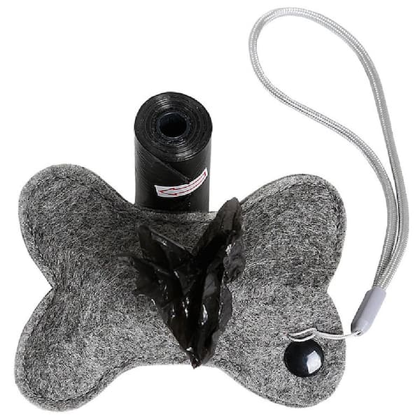 PET LIFE Fleece Dog Shaped Travel Waste Bag Dispenser with 2 Rolls Light Grey
