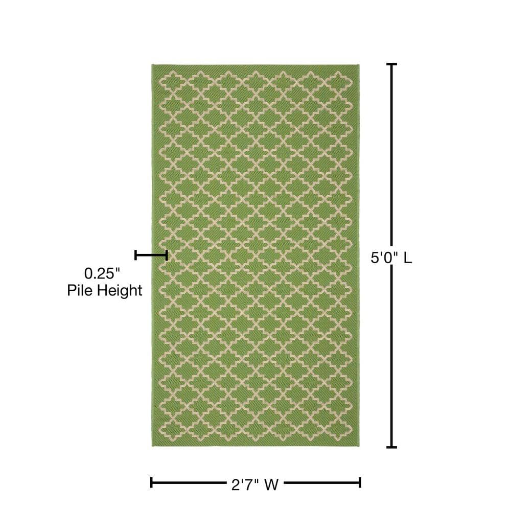 Courtyard Splashproof Green/Beige Trellis 2'7" x 5' Synthetic Area Rug