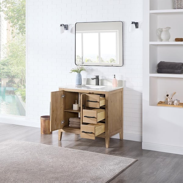 Laurel 36 in. W x 22 in. D x 34 in. H Single Sink Bath Vanity in Weathered Fir with White Quartz Top and Mirror