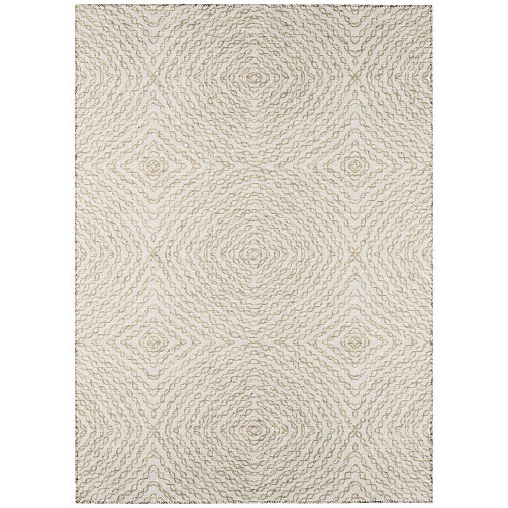 Bravado Beige 5 ft. x 7 ft. 6 in. Geometric Indoor/Outdoor Washable Area Ru