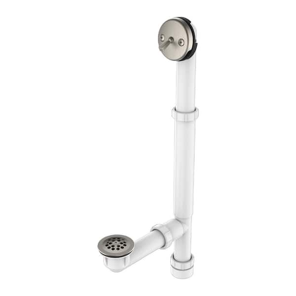 PF WaterWorks Brushed Nickel Trim Trip Lever Bathtub Drain - White Polypropylene