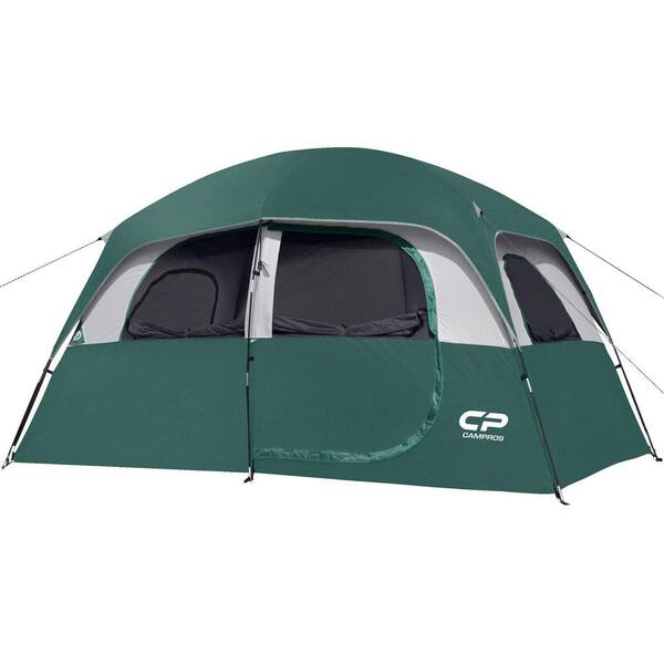 Unbranded Dark Green 11 ft. x 7 ft. 6-Person Easy Up Camping Dome Tent Ground Pegs and Stability Poles Sun Shelter for Camping