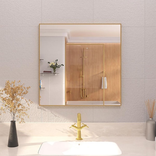 30 in. W. x 30 in. H Rectangular Framed Wall Bathroom Vanity Mirror in Brushed Gold