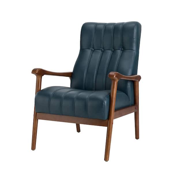 JAYDEN CREATION Raffaele Turquoise Square Vegan Leather Armchair with Solid Wood Legs