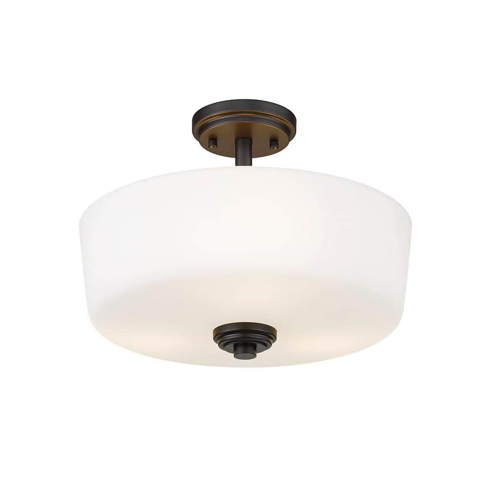 Arlington 14.75" Bronze Semi-Flush Mount with Matte Opal Glass Shade