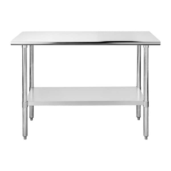 tunuo 48 in. x 24 in. Stainless Steel Kitchen Utility Table with Adjustable Shelf and Adjustable feet