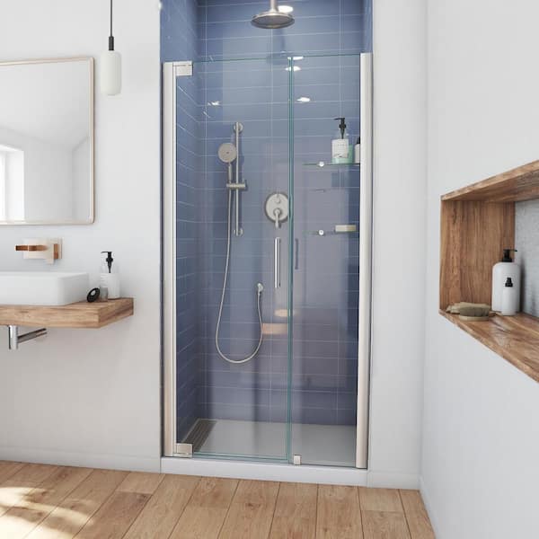 DreamLine Elegance Plus 39-3/4 - 40-1/2 in. W x 72 in. H Frameless Pivot Shower Door in Brushed Nickel